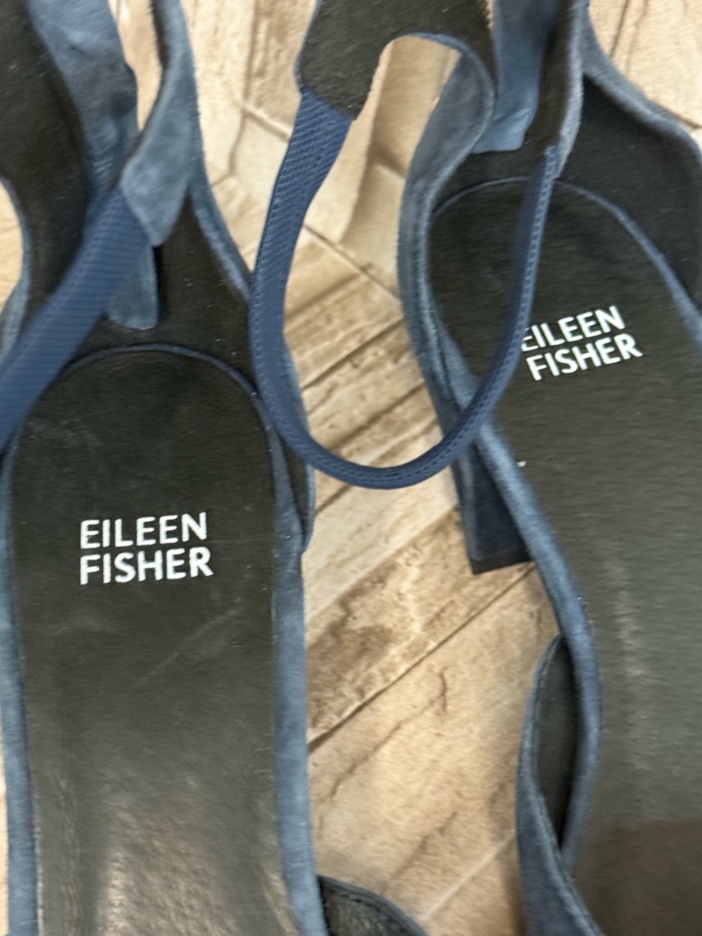 Eileen Fisher Navy Suede Square-Toe Ankle-Strap Block Heels - Picture 2 of 6